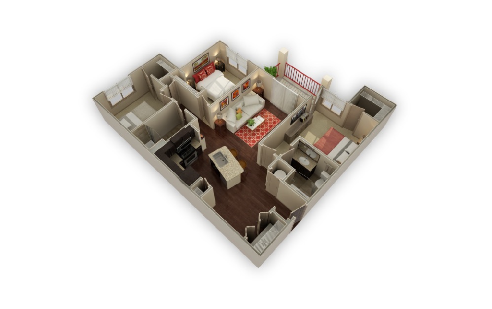 C1 The Legend - 3 bedroom floorplan layout with 2 baths and 1238 square feet.